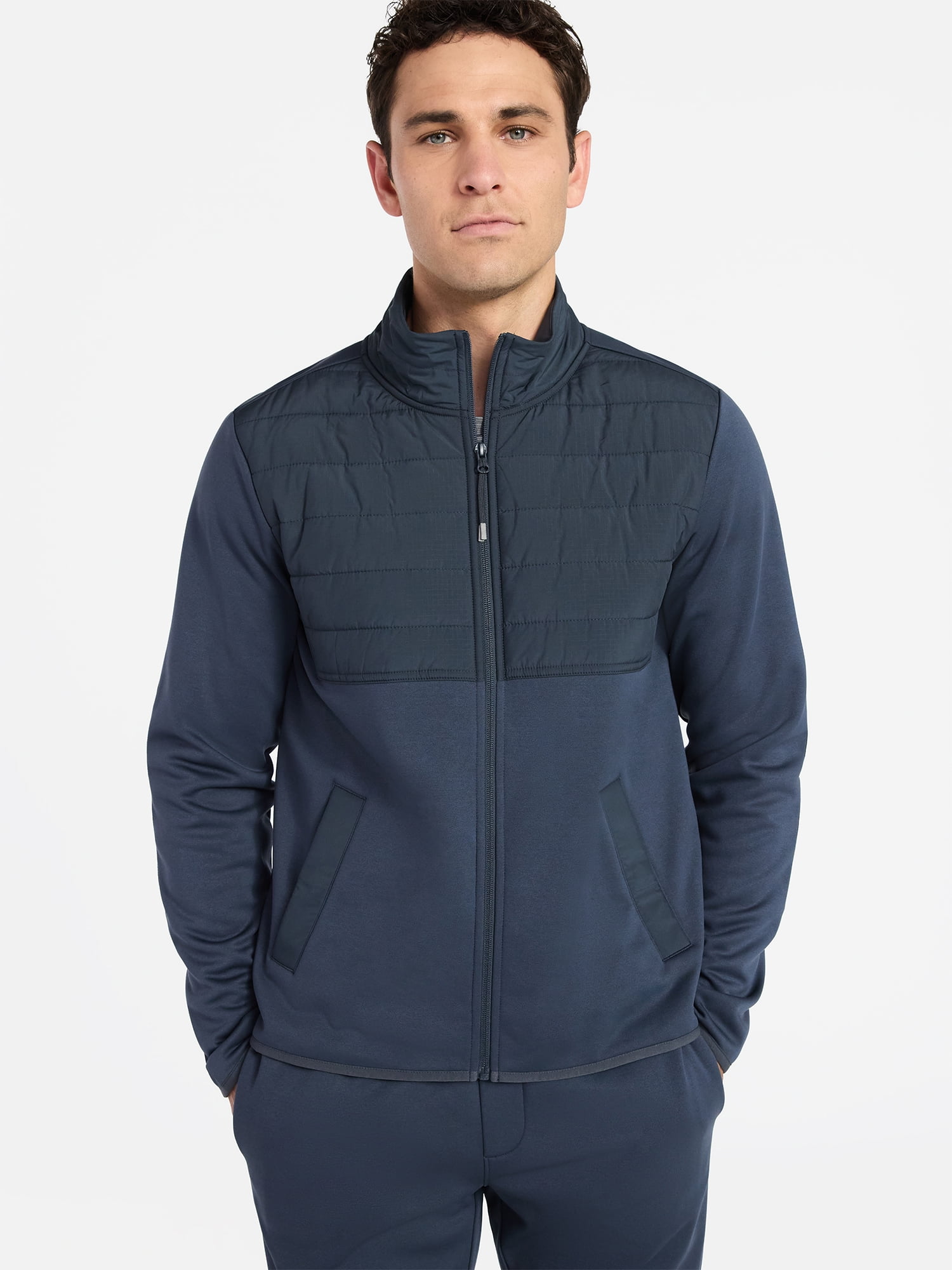 Athletic Works Men's and Big Men's Full Zip Mock Neck Hybrid Jacket, Size S-3XL
