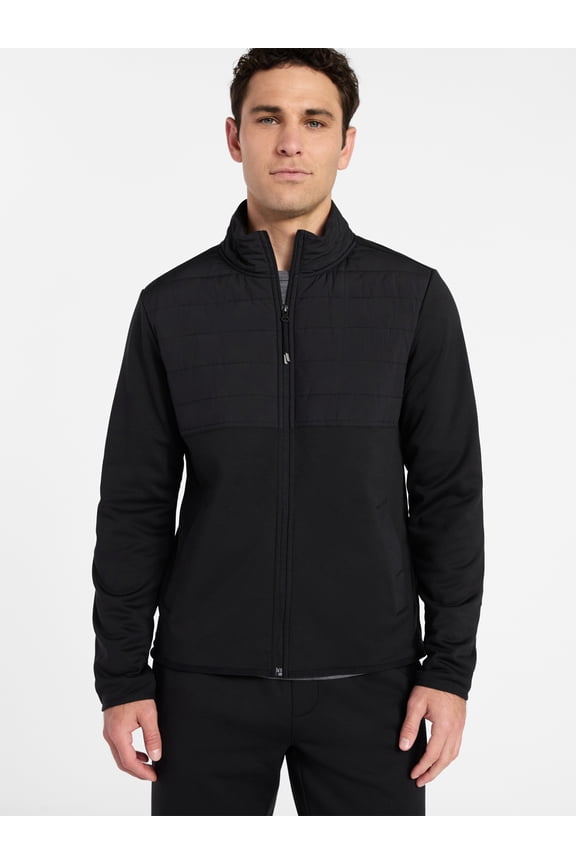 Men's and Big Men's Full Zip Mock Neck Hybrid Jacket, Size S-3XL