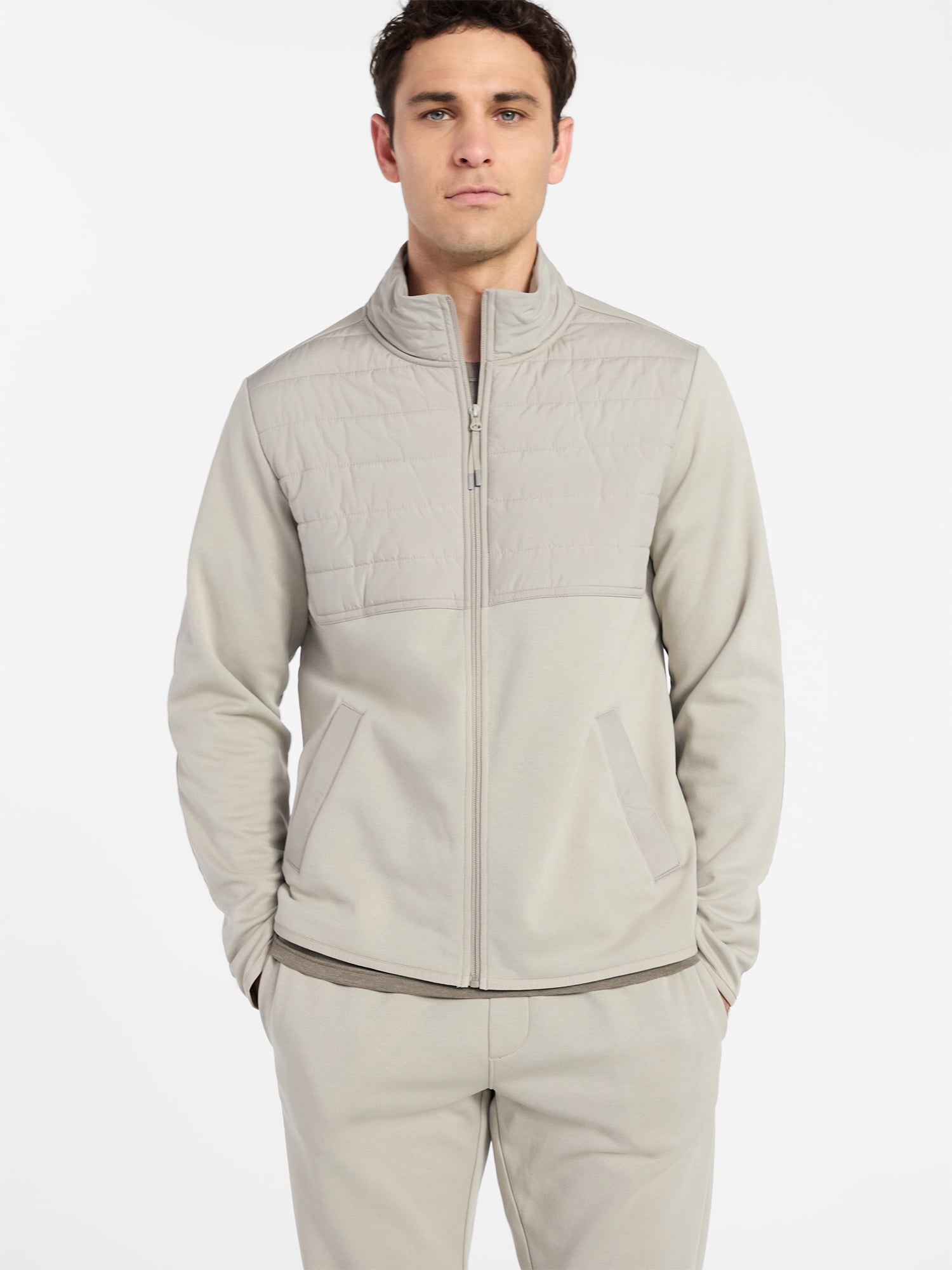 Athletic Works Men's and Big Men's Full Zip Mock Neck Hybrid Jacket, Size S-3XL