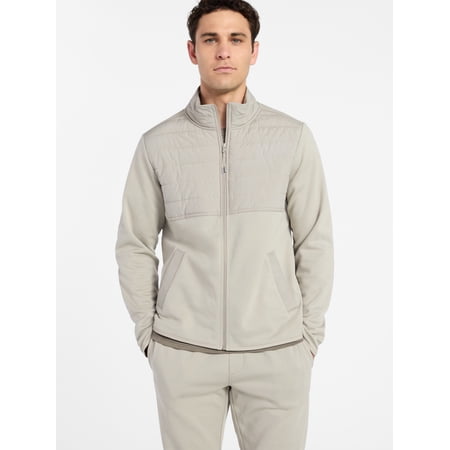 Athletic Works Men's and Big Men's Full Zip Mock Neck Hybrid Jacket, Size S-3XL