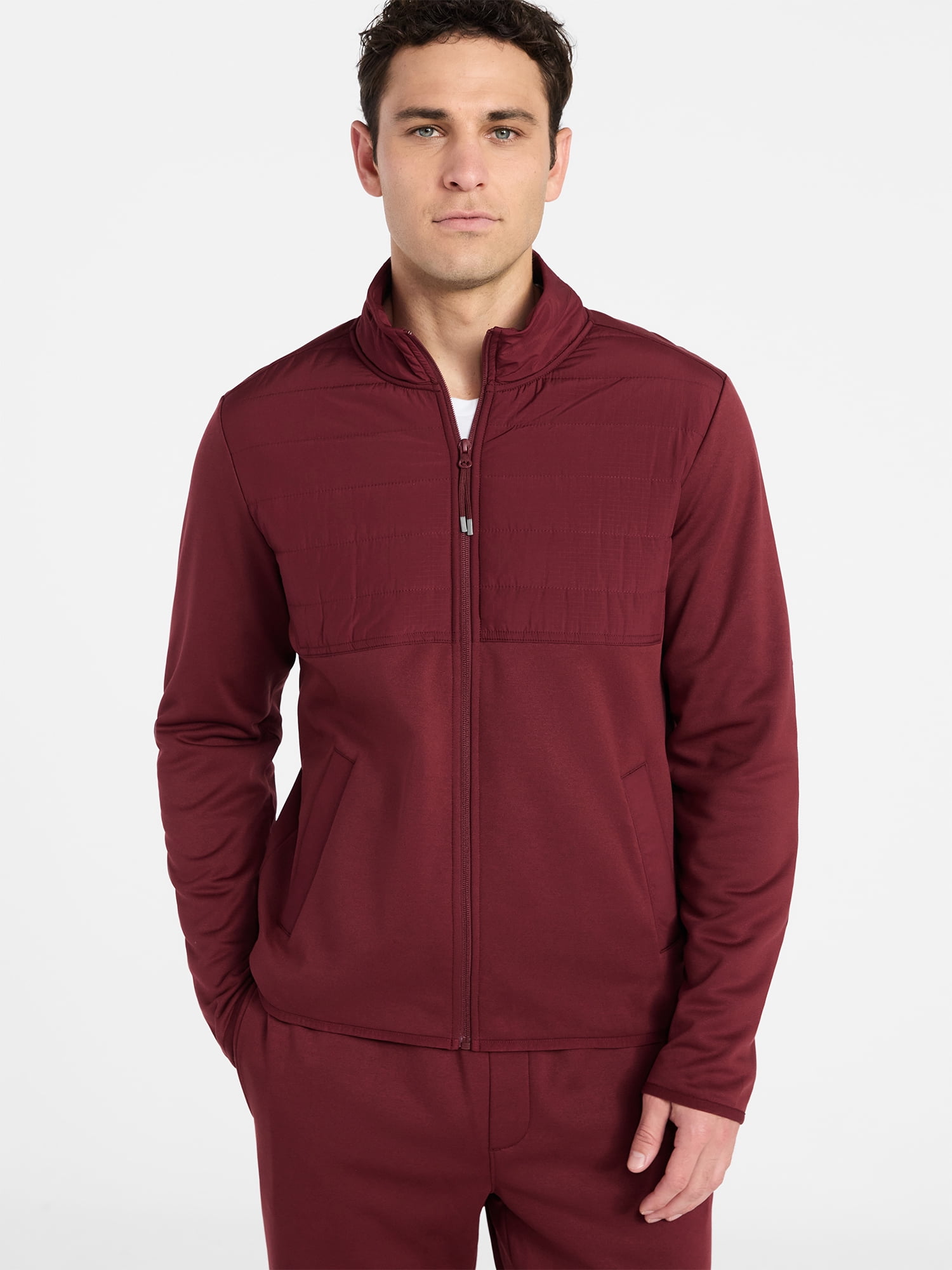 Athletic Works Men's and Big Men's Full Zip Mock Neck Hybrid Jacket, Size S-3XL
