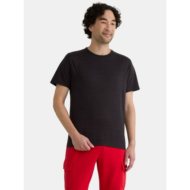 Athletic Works Men's and Big Men's Jacquard Short Sleeve Workout Shirt, Sizes S-3XL