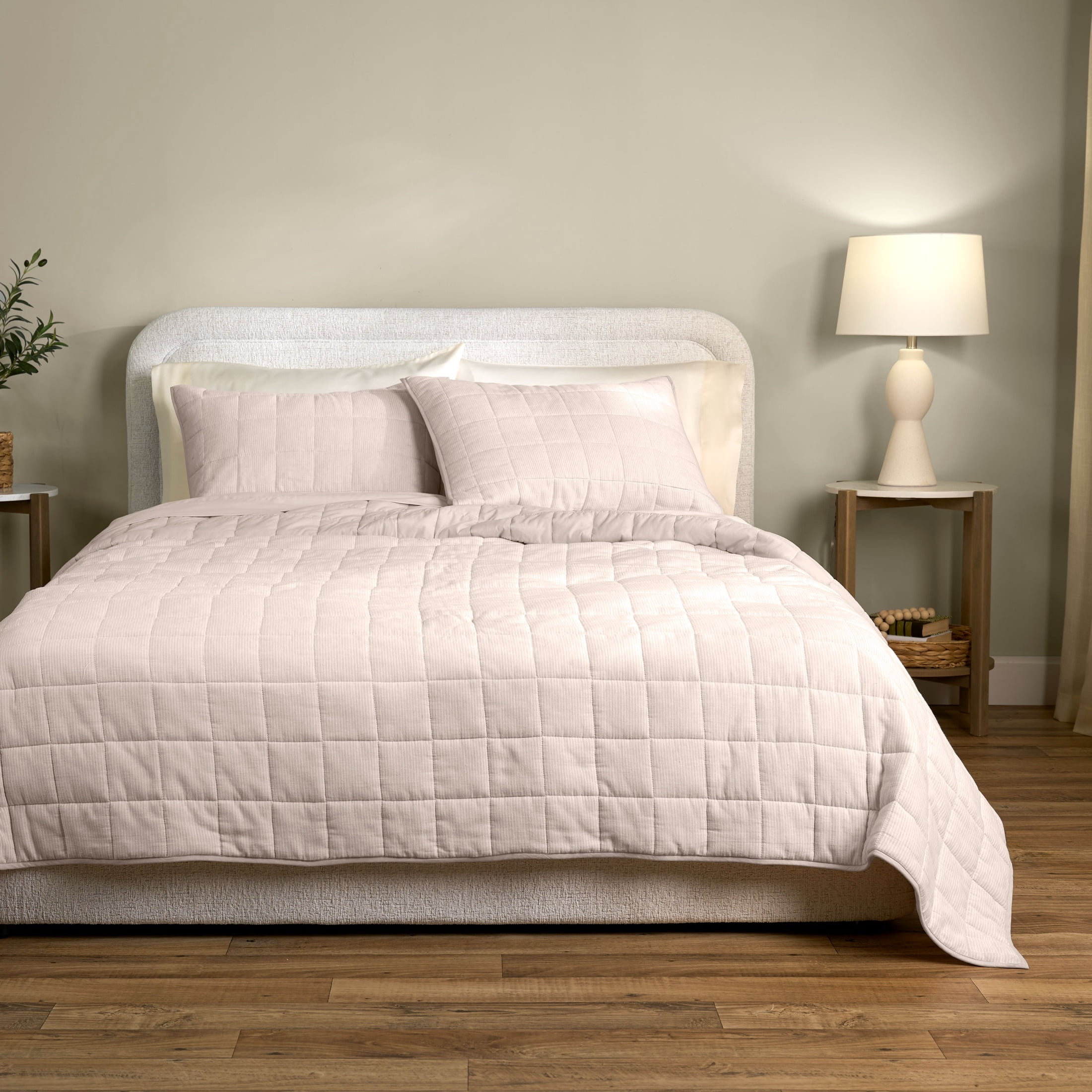 Allswell Linen Blend 3-Piece Quilt Set, Cream Glaze Stripe, King/California King