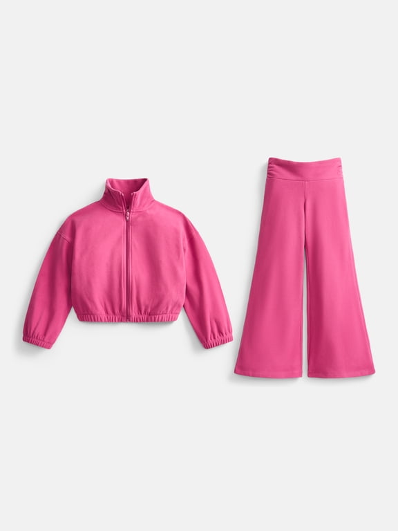 Girl's Active Microfleece Jacket and Wide Leg Pants Set, Sizes 4-18