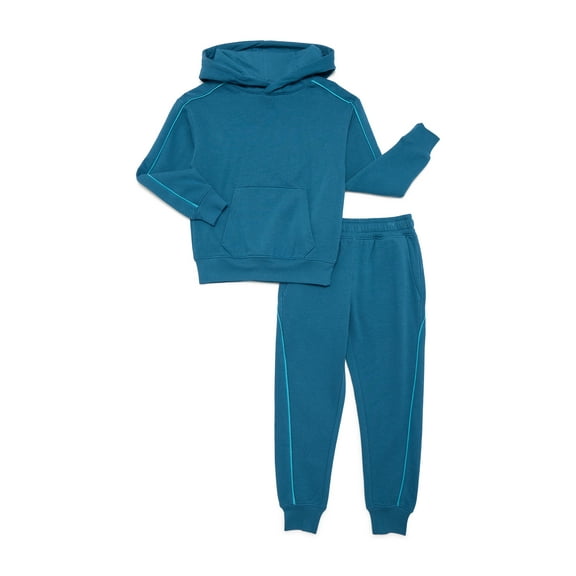 Athletic Works Boys Piped Fleece Hooded Sweatshirt & Sweatpants, 2-Piece Set, Sizes 4-18 & Husky