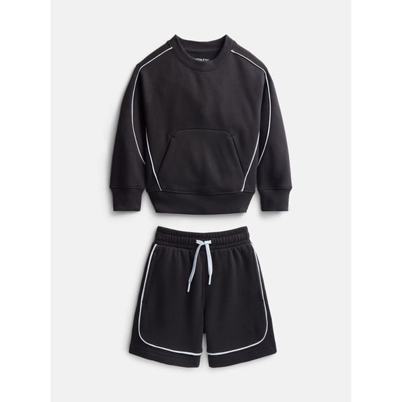 Athletic Works Boys Fleece Sweatshirt and Sweatshorts Set, 2 Piece, Sizes 4-18 & Husky