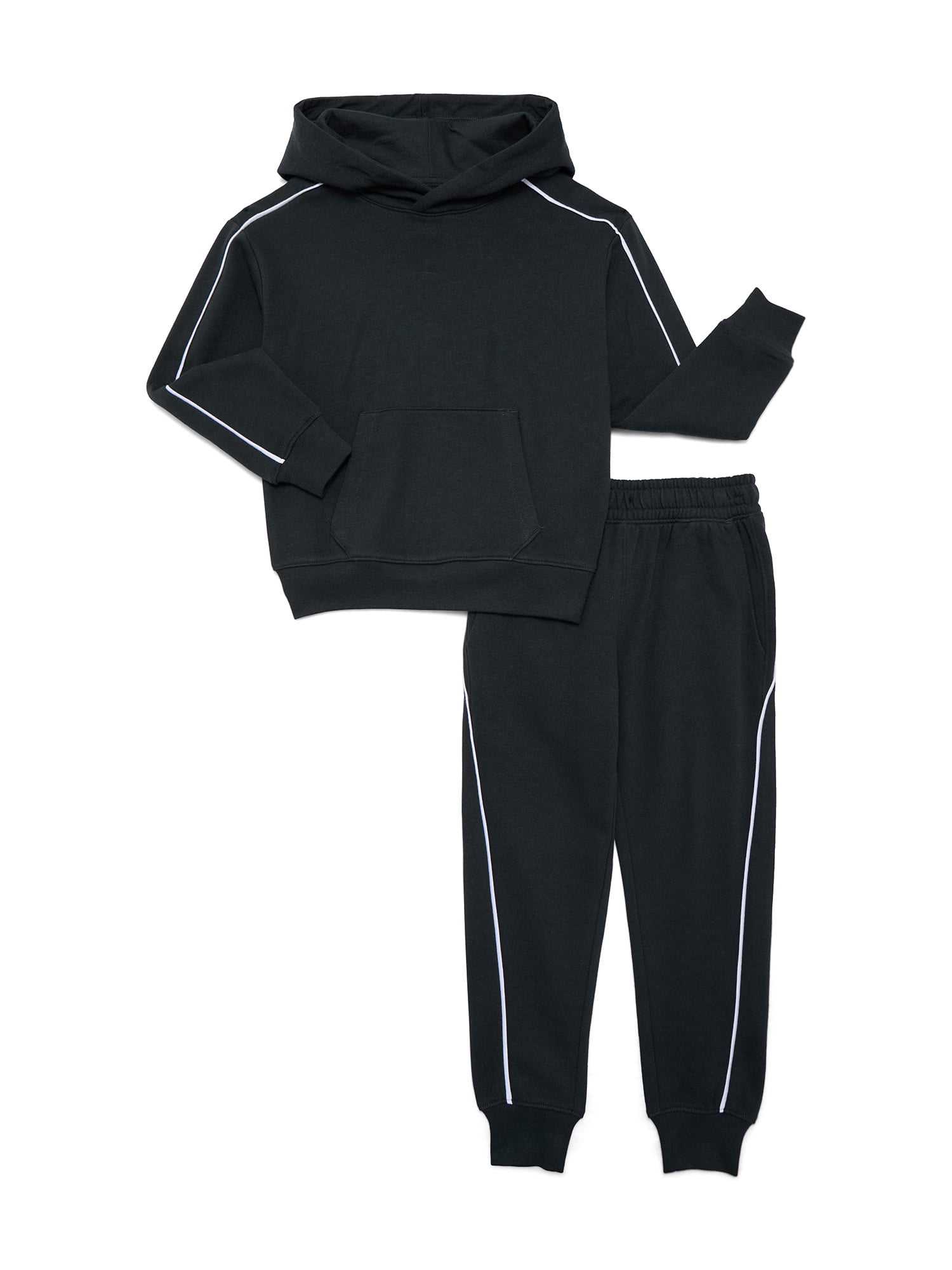Athletic Works Little and Big Boys Piped Fleece Hoodie and Sweatpants Set, 2-Piece, Sizes 4-18 & Husky