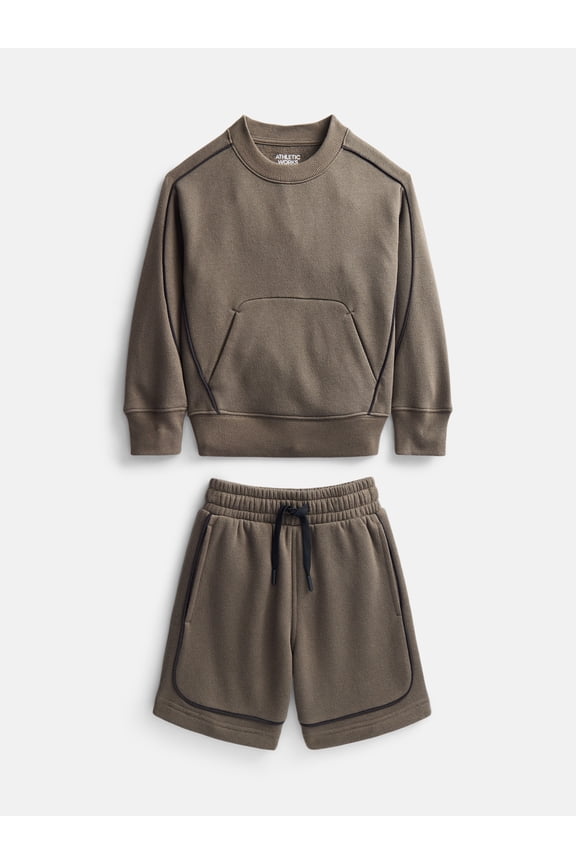 Boys Fleece Sweatshirt and Sweatshorts Set, 2 Piece, Sizes 4-18 & Husky