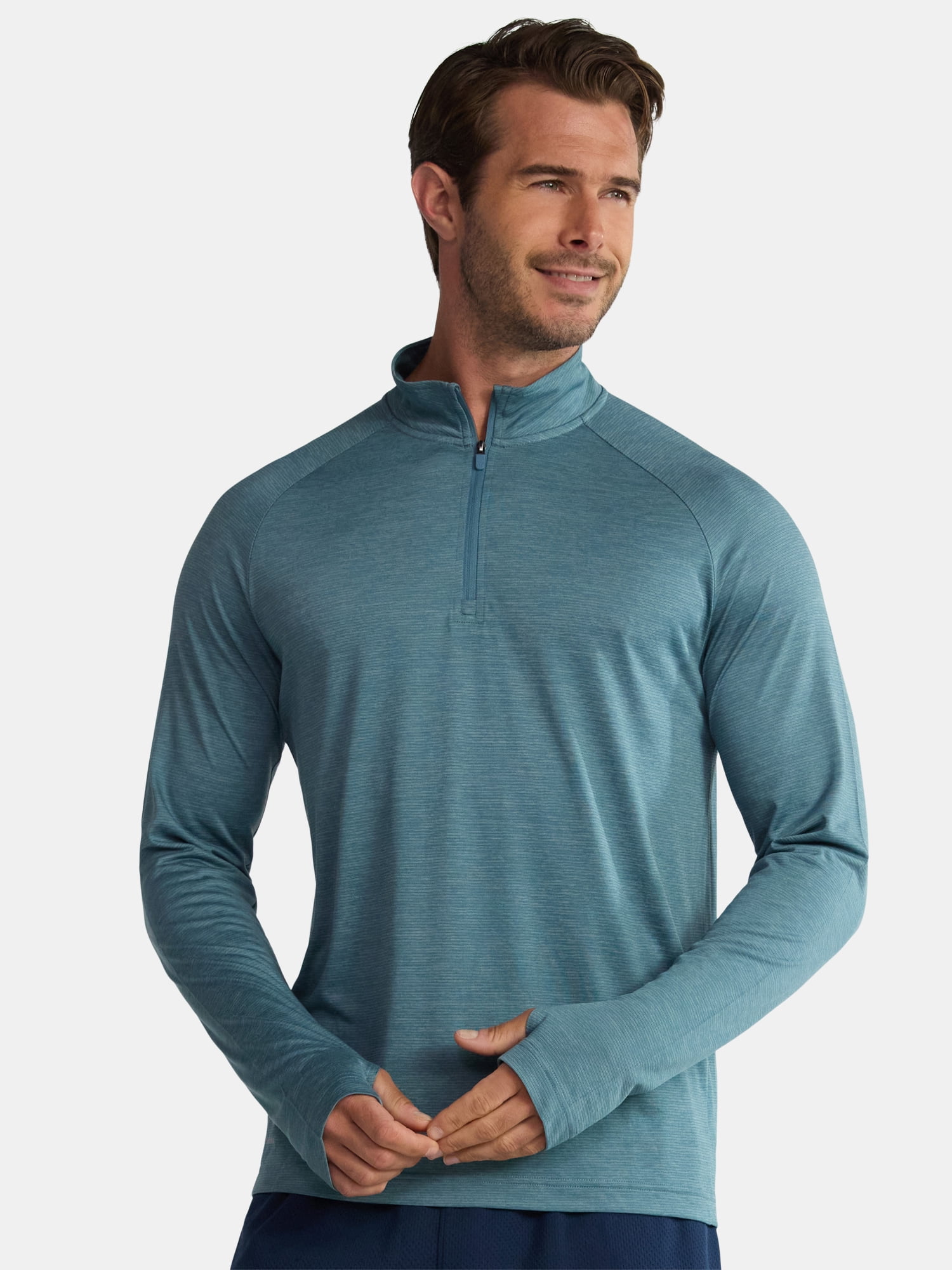Athletic Works Men's & Big Men's Space Dye Jersey Quarter Zip Long Sleeve Shirt, Sizes S-3XL