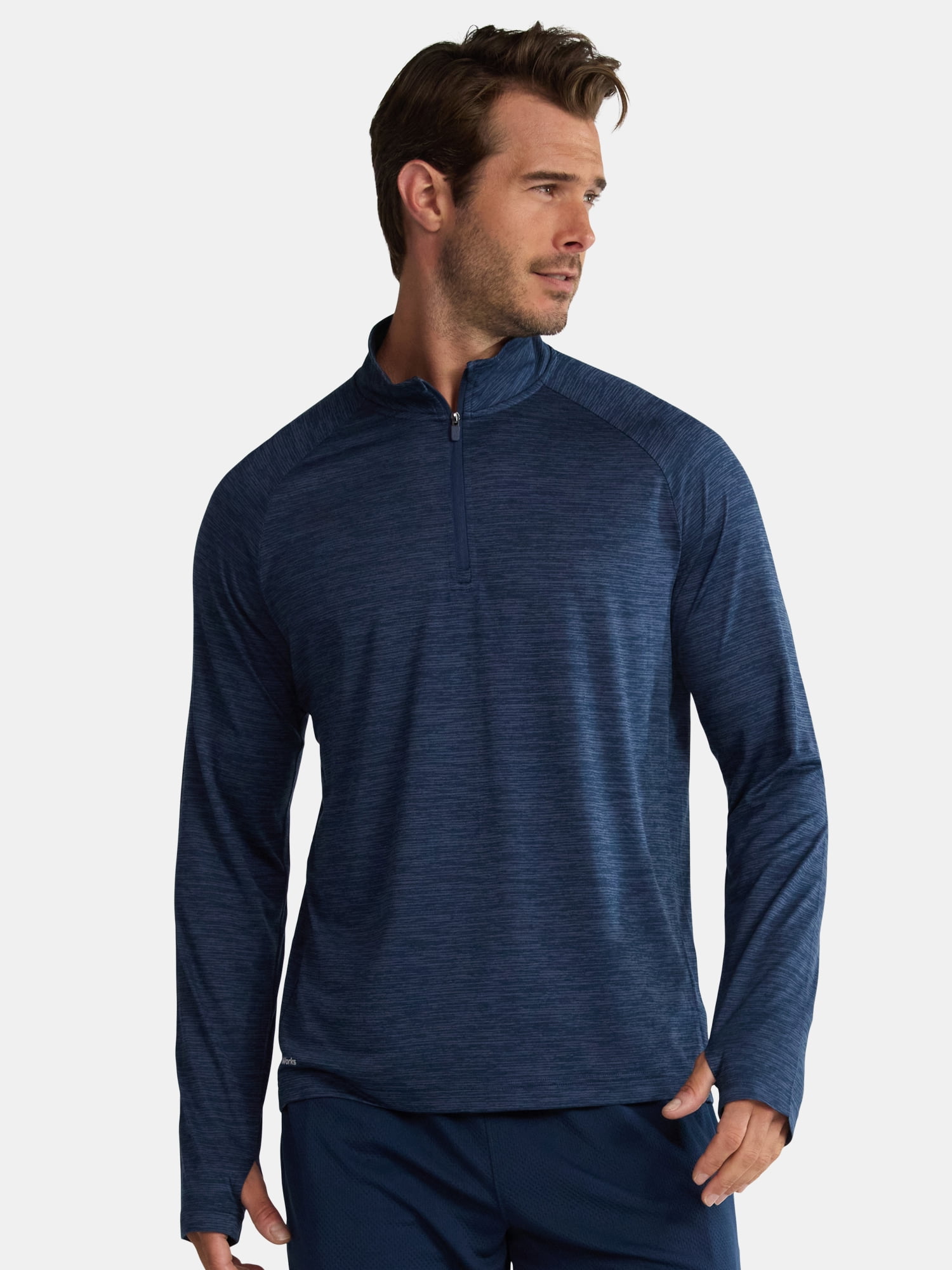 Athletic Works Men's & Big Men's Space Dye Jersey Quarter Zip Long Sleeve Shirt, Sizes S-3XL