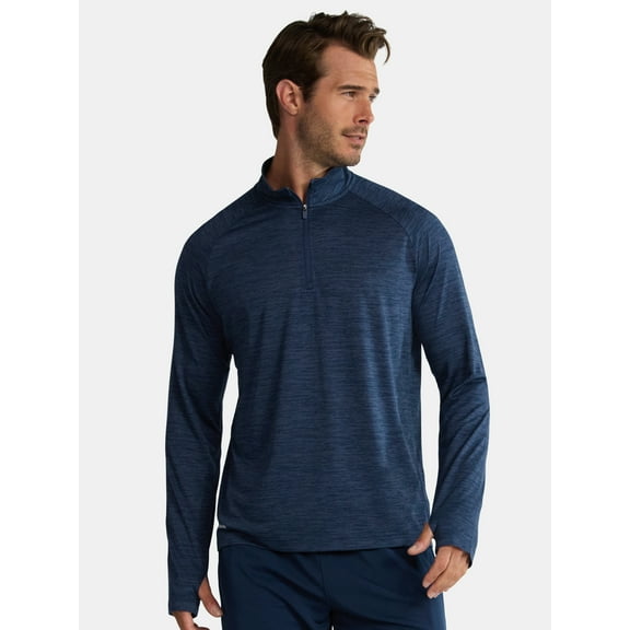 Athletic Works Men's & Big Men's Space Dye Jersey Quarter Zip Long Sleeve Shirt, Sizes S-3XL