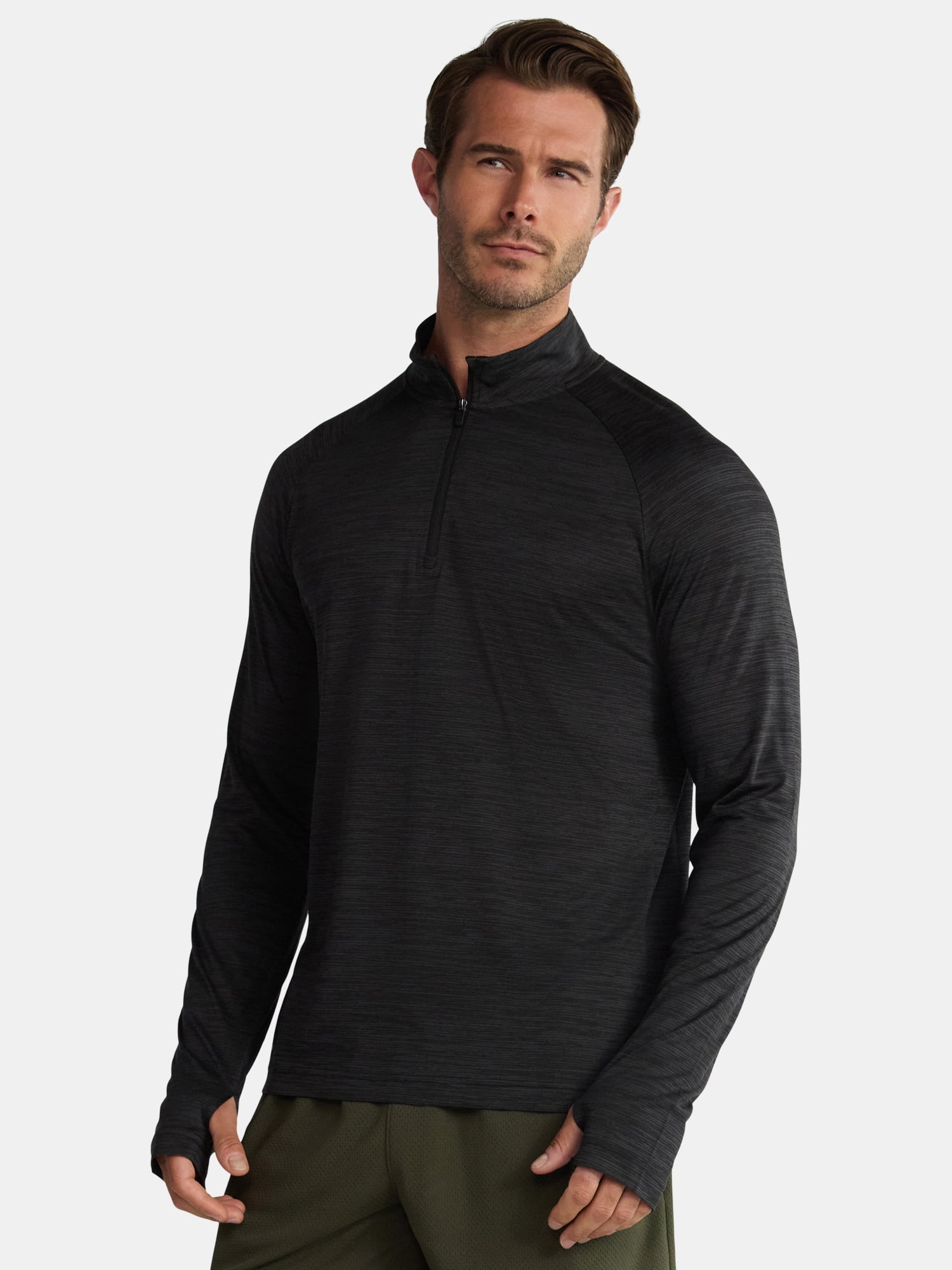 Athletic Works Men's & Big Men's Space Dye Jersey Quarter Zip Long Sleeve Shirt, Sizes S-3XL