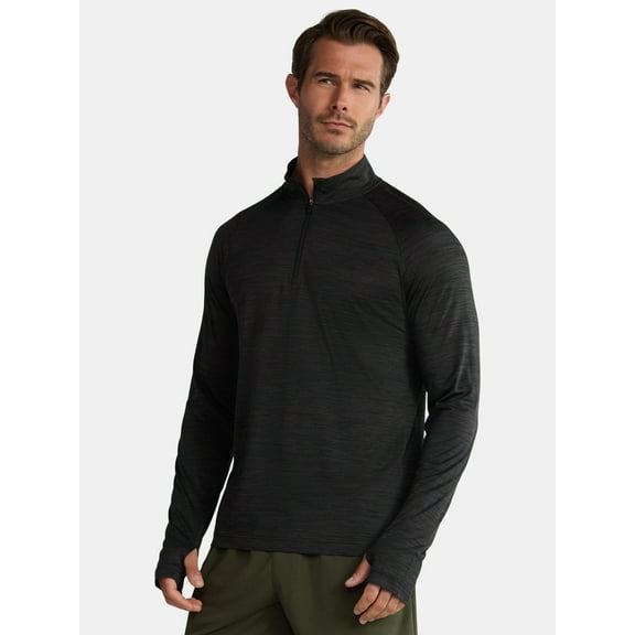 Athletic Works Men's & Big Men's Space Dye Jersey Quarter Zip Long Sleeve Shirt, Sizes S-3XL