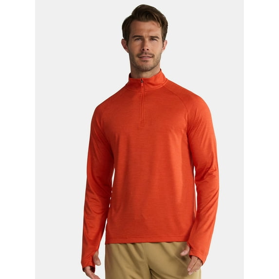 Athletic Works Men's & Big Men's Space Dye Jersey Quarter Zip Long Sleeve Shirt, Sizes S-3XL