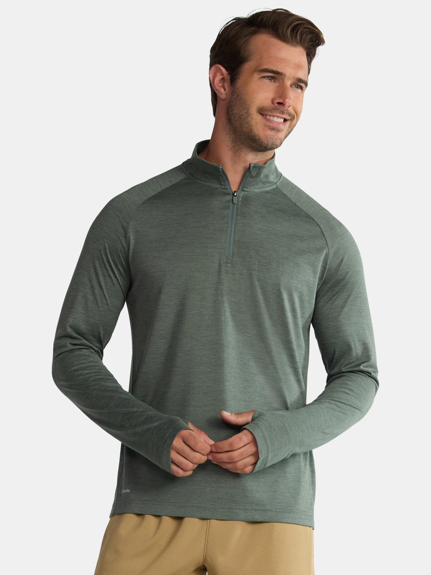 Athletic Works Men's & Big Men's Space Dye Jersey Quarter Zip Long Sleeve Shirt, Sizes S-3XL