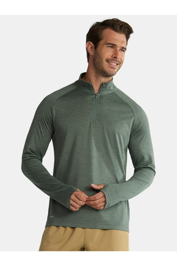 Men's & Big Men's Space Dye Jersey Quarter Zip Long Sleeve Shirt, Sizes S-3XL