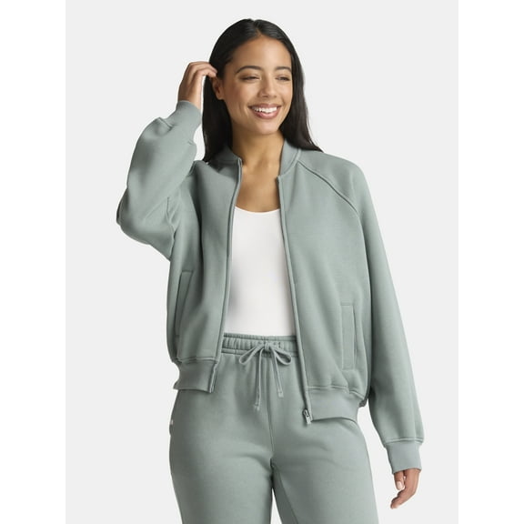 Athletic Works Women's Zip Front Fleece Bomber Jacket, Sizes XS-XXXL