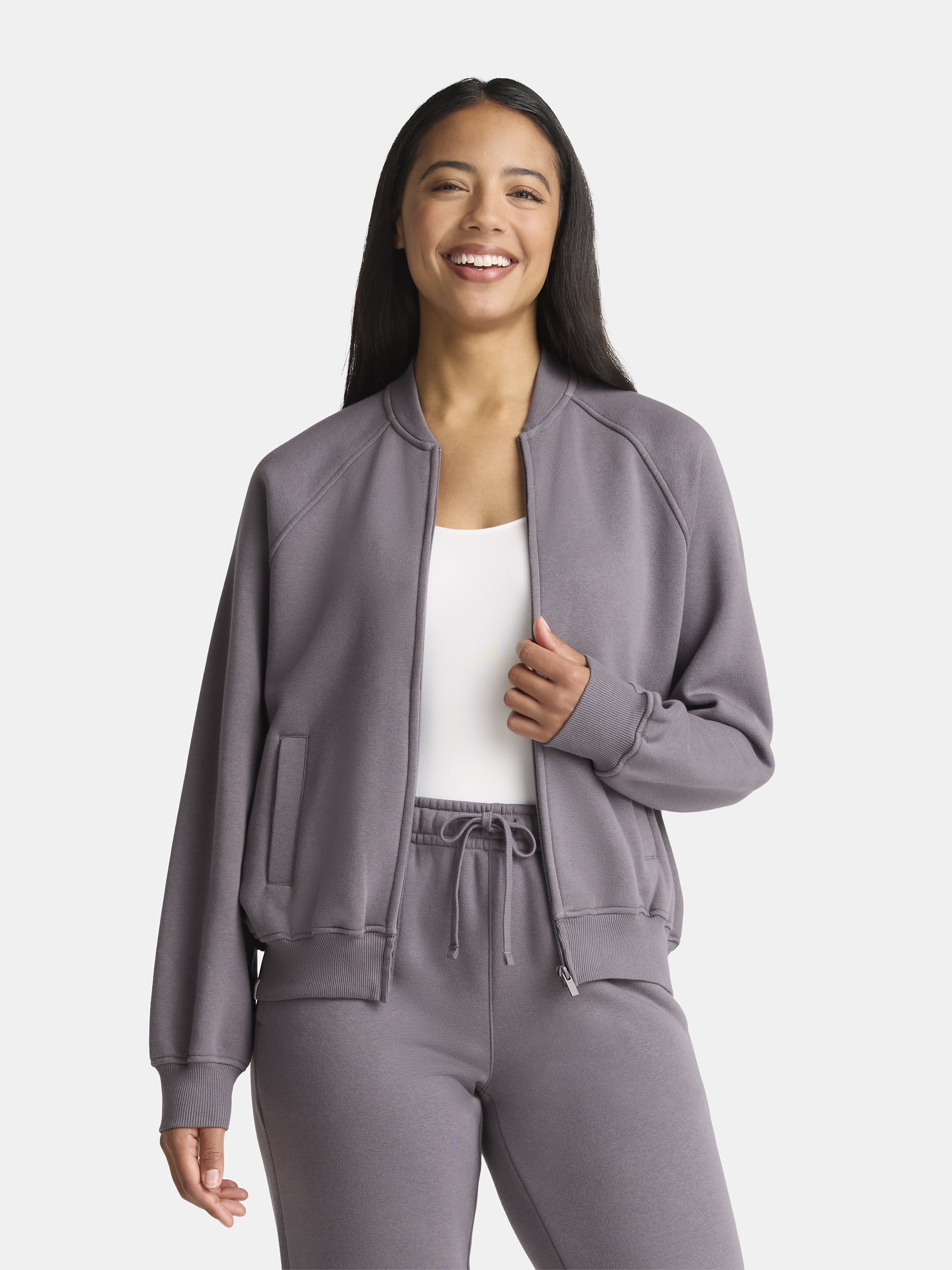 Athletic Works Women's Zip Front Fleece Bomber Jacket, Sizes XS-XXXL