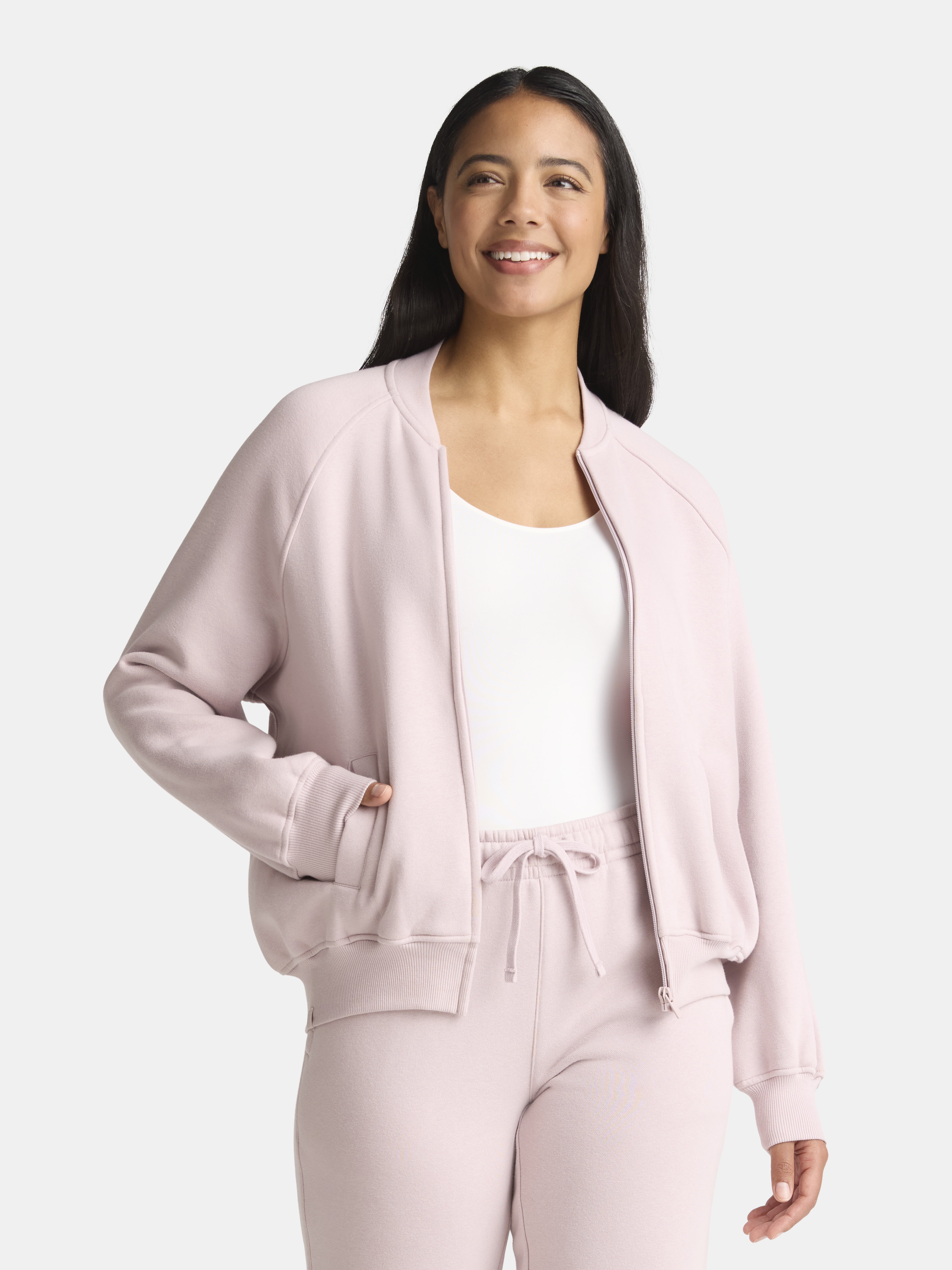 Athletic Works Women's Zip Front Fleece Bomber Jacket, Sizes XS-XXXL