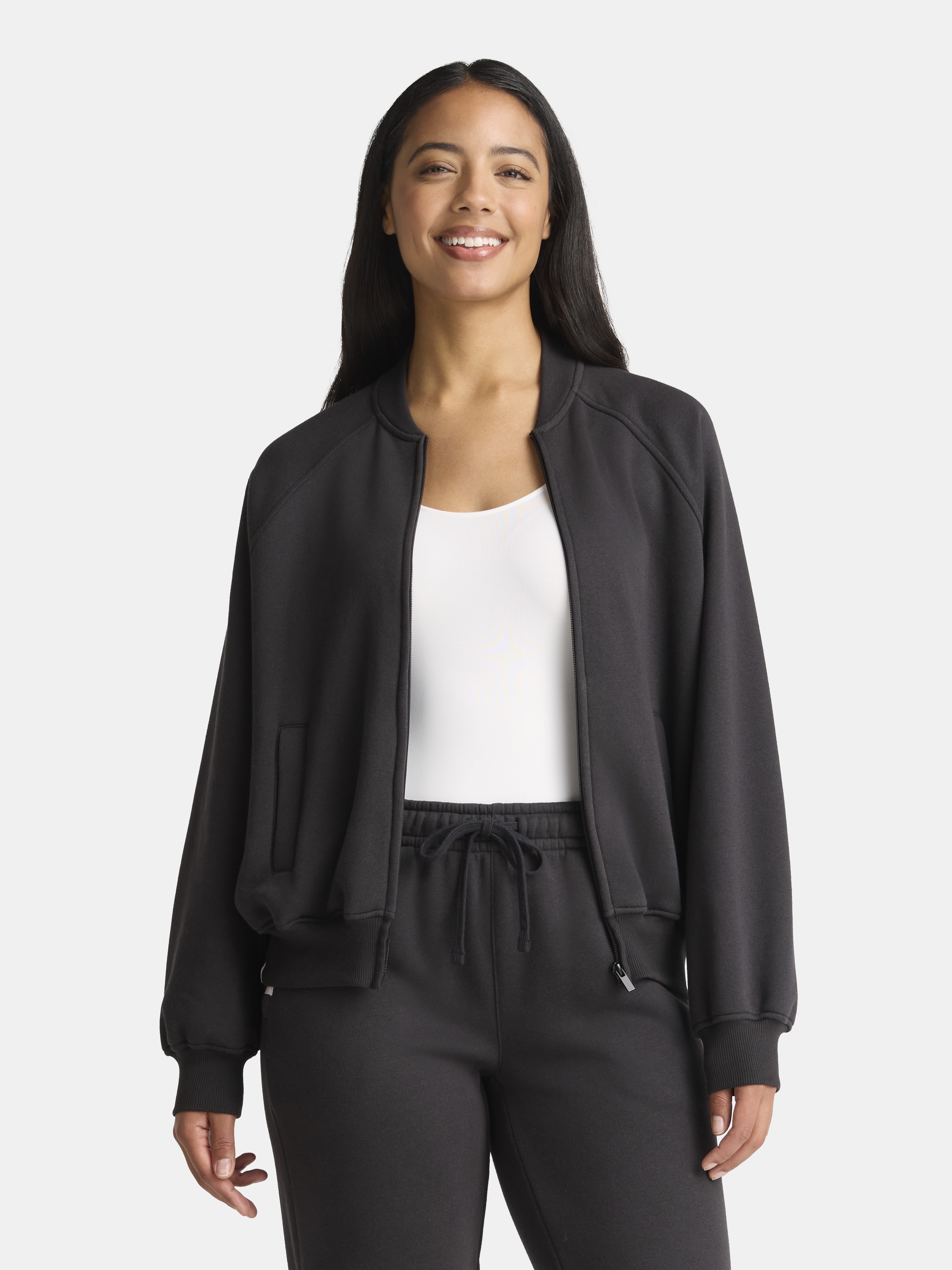 Athletic Works Women's Zip Front Fleece Bomber Jacket, Sizes XS-XXXL