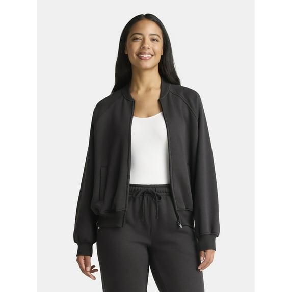 Athletic Works Women's Zip Front Fleece Bomber Jacket, Sizes XS-XXXL