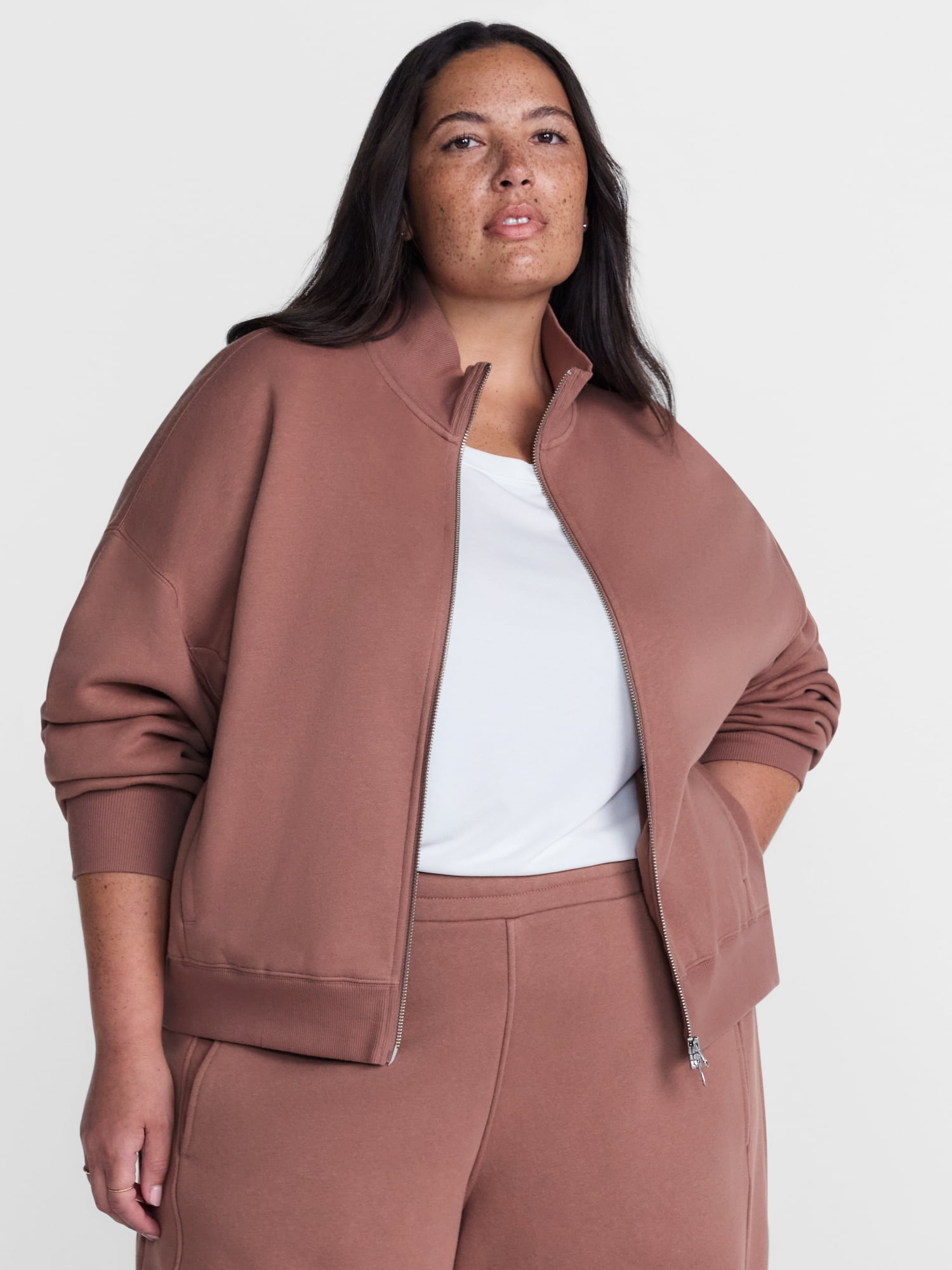 Athletic Works Women's Cropped Fleece Bomber Jacket with Long Sleeves, Sizes XS-4X