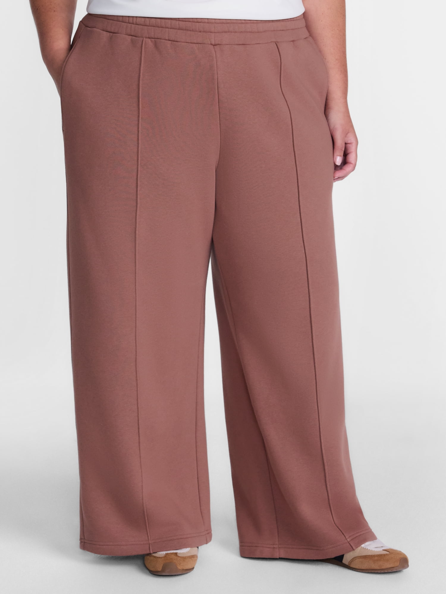 Athletic Works Women's and Women's Plus Pintuck Wide Leg Fleece Pants, 30" Inseam, Sizes XS-4X