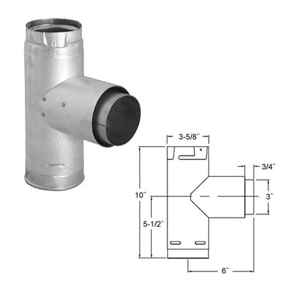 AW Perkins 3PVP-TAD1 3 in. PelletVent Pro Adapter Tee with Clean-Out Tee Cap
