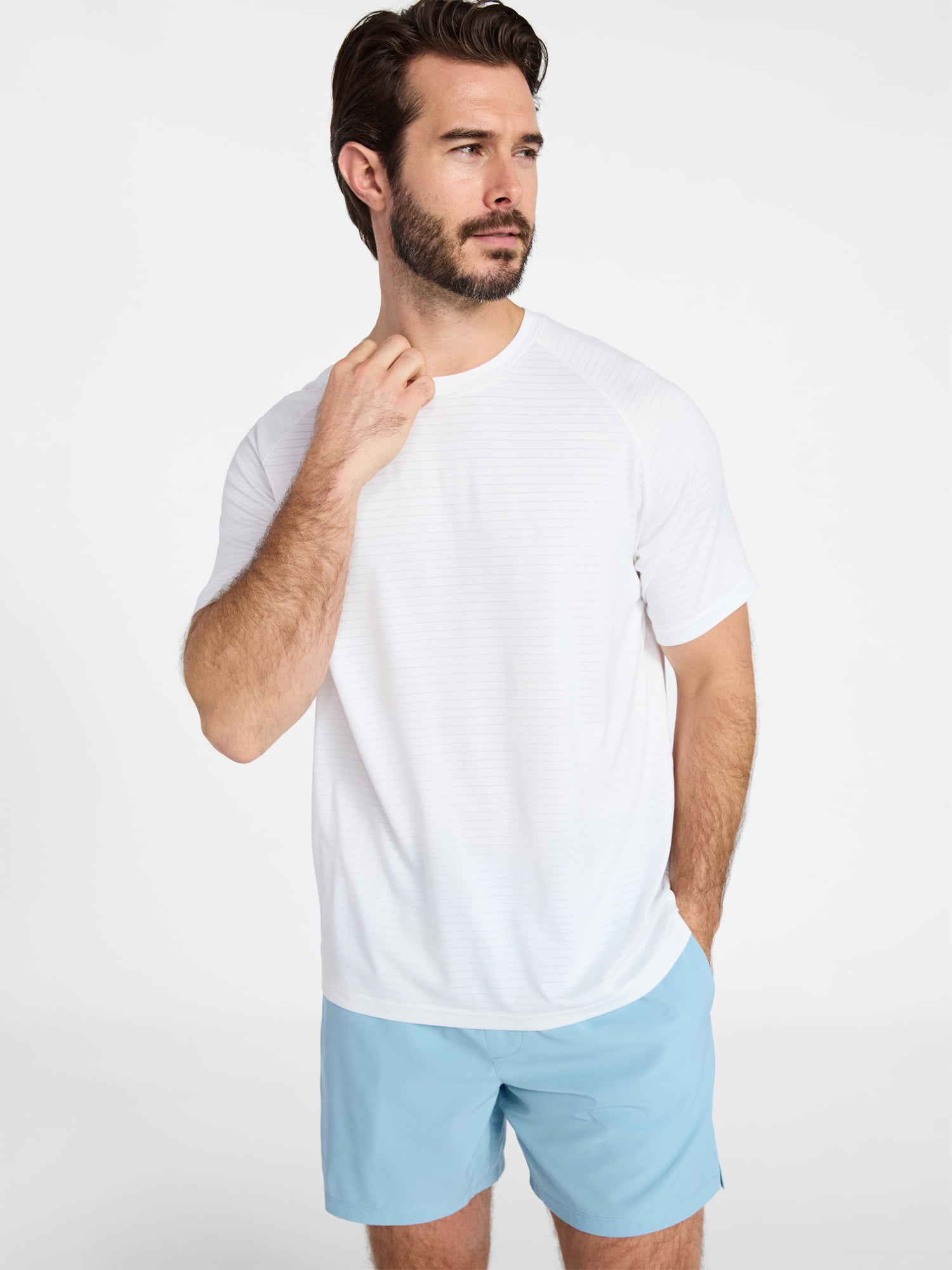 Athletic Works Men's Tonal Stripe Workout Shirt with Short Sleeves, Sizes XS-4XLT