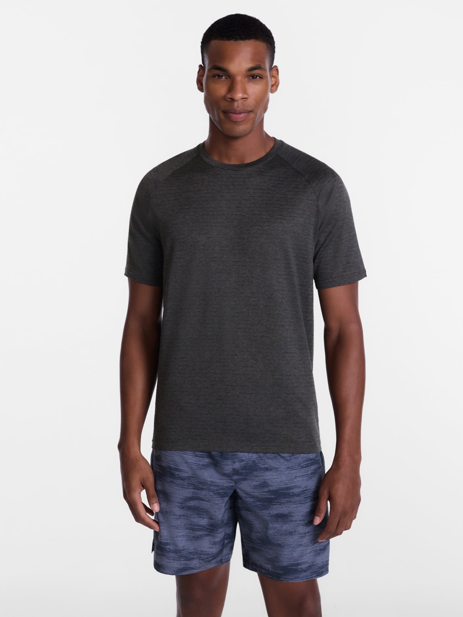 Athletic Works Men's Tonal Stripe Workout Shirt with Short Sleeves, Sizes XS-4XLT