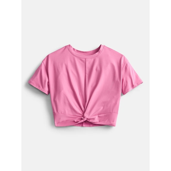 Athletic Works Girls Twist Front Active Tee with Short Sleeves, Sizes 4-18 & Plus