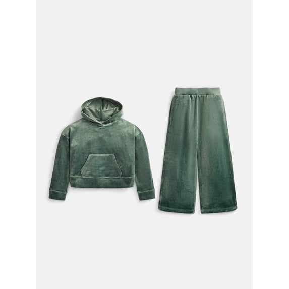 Athletic Works Girls Velour Hoodie and Wide Leg Pants Set, 2-Piece, Sizes 4–18