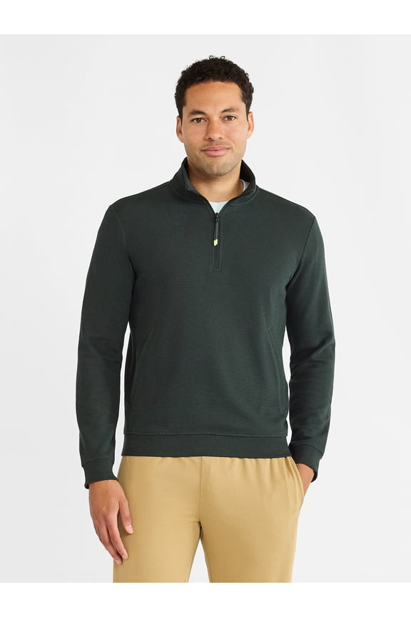 Men's and Big Men's Waffle Quarter Zip Pullover, Size S-3XL