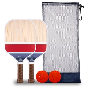 Athletic Works Timber Wooden 2-Player Pickleball Paddle Set, Includes 2 Paddles/2 Pickleballs/Carry Bag, Red/White/Blue