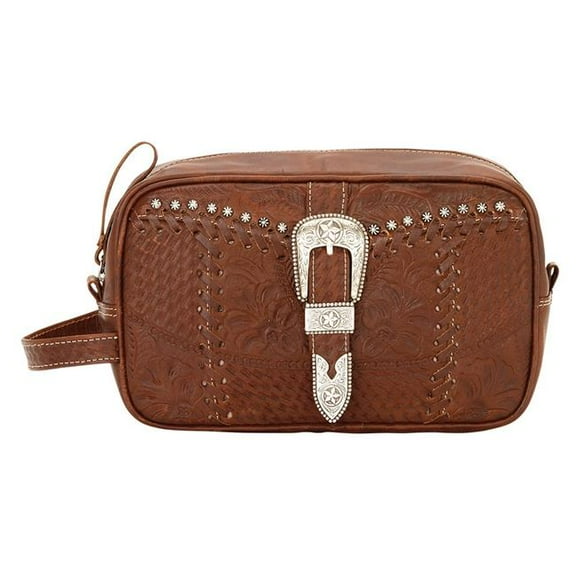 AW856 AMERICAN WEST ANTIQUE BROWN LEATHER ZIP AROUND SAVING KIT BAG