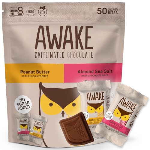 AWAKE Caffeinated Dark Chocolate Bites Peanut Butter & Almond Sea