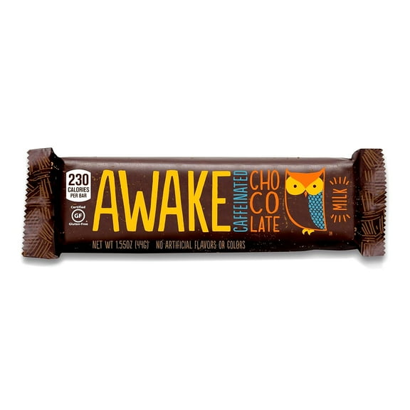 AWAKE Milk Chocolate Caffeinated Candy Bar, 1.55 Oz, 12 Ct