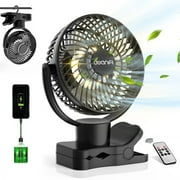 AWANFI Battery Operated Portable Fan, Clip-on Fan with Remote and Lights, 360  Oscillating Camping Fan, 10000mAh Rechargeable Desk Fan for Home Office Car Travel
