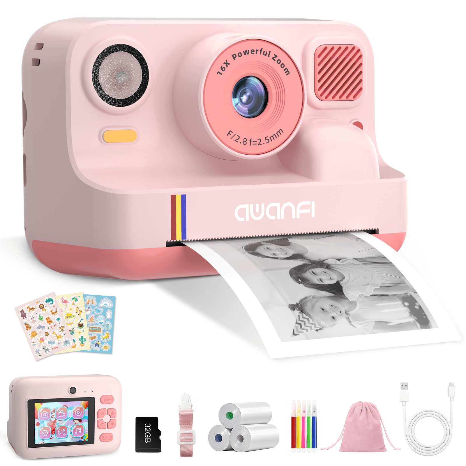 AWANFI Instant Print Camera Kids with 32G SD Card and Printing Paper ...