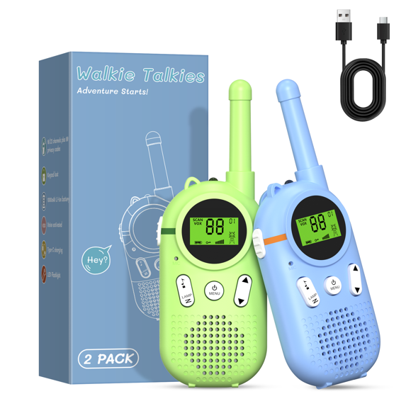 AWANFI Kids Walkie Talkies Rechargeable 2 pack Long Range with LED Flashlight, Toy Gifts for Boys Girls Aged 4-8