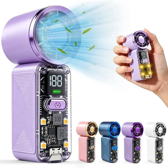 AWANFI Portable Handheld Fan for Kids Adults, Pocket Electric Personal Fan Rechargeable with LED Display High-Speed Mini Turbo Fan for Outdoor Home, Purple