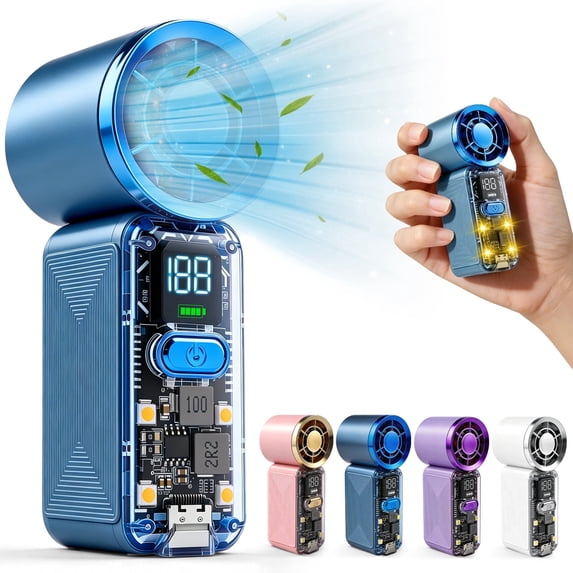 AWANFI Portable Handheld Mini Fan Kids, Turbo Fan , USB Rechargeable Personal Fan, 6 Speed Wind, Display Electricity in Real Time, Cool Gift for Man, Blue