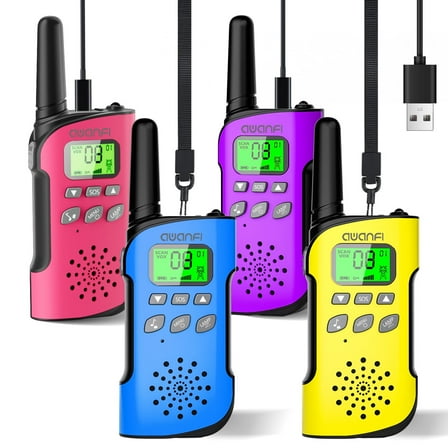 AWANFI Walkie Talkies Long Range 4 Pack, Walkie Talkie Rechargeable for Kids Family 22 Channels 2 Way Radios for Outside, Camping, Hiking, Gifts for Boys Girls