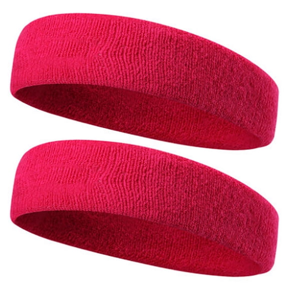 AWASD 2PC Classic Moisture Wicking Sports Headband for Women Men Comfortable Cotton Cloth Sweatband for Women Adjustable Workout Running Yoga Headbands(Color Pink One Size)