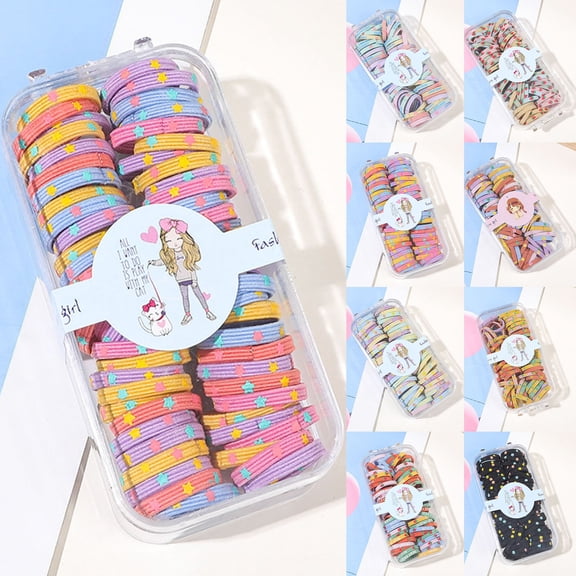 AWASD 60Pcs Colorful Printed Hair Ties, High Elastic Ponytail Holders, No Damage Rubber Hair Bands, Cute Cartoon Hair Accessories, Boxed Hair Elastics for Daily Wear(Color Multicolor One Size)
