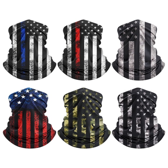AWASD 6PC USA Flag Neck Gaiter Breathable Scarf for Men Women 4th of July Seamless Bandana Rave Face Cover Scarf Mask Headband Colorful Headwear One Size Blue