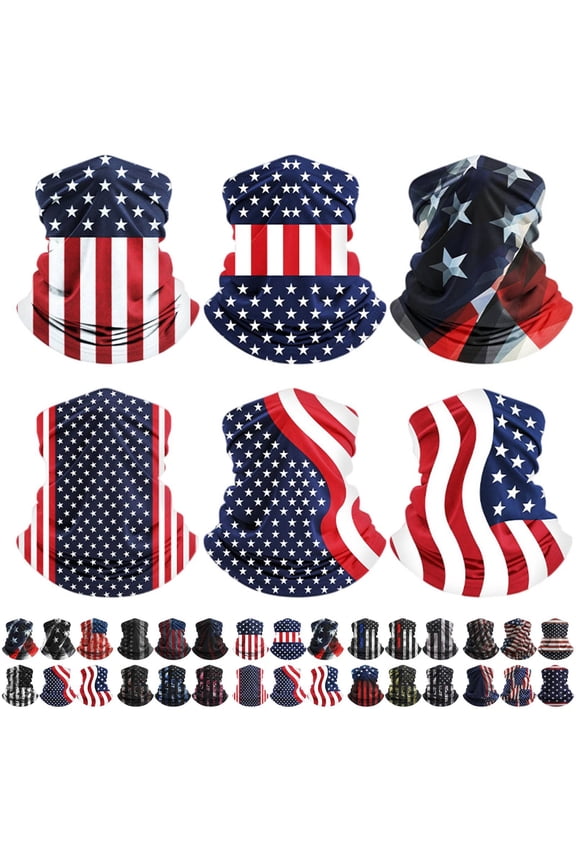 6PC USA Flag Neck Gaiter Breathable Scarf for Men Women 4th of July Seamless Bandana Rave Face Cover Scarf Mask Headband Colorful Headwear One Size Red