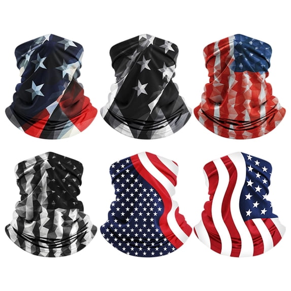 AWASD 6PC USA Flag Neck Gaiter Breathable Scarf for Men Women 4th of July Seamless Bandana Rave Face Cover Scarf Mask Headband Colorful Headwear One Size Red