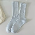 thumbnail image 1 of AWASD Cotton Slouch Socks for Women – Retro Letter Pattern Stretchy & Non-Slip Everyday Fashion Socks Solid Color Soft Casual Stacked Socks Breathable Crew Socks for Women Under $5(Blue One Size), 1 of 4