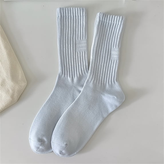 AWASD Cotton Slouch Socks for Women – Retro Letter Pattern Stretchy & Non-Slip Everyday Fashion Socks Solid Color Soft Casual Stacked Socks Breathable Crew Socks for Women Under $5(Blue One Size)